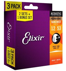 Elixir Nanoweb 12-53 Phosphor Bronze 3 Pack