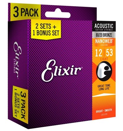 Elixir Nanoweb 12-53 Bronze 3 Pack